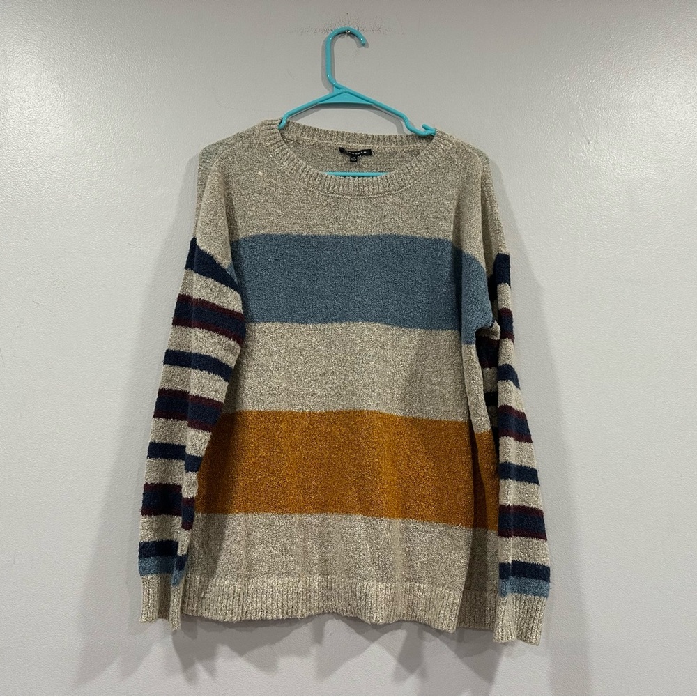 Staccato Gray Blue Yellow Striped Crewneck Sweater Medium M